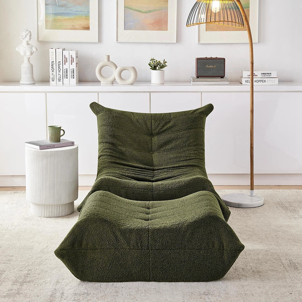 Canap¨¦ Lazy con schienale e poggiapiedi - Xylo - Verde, morbido peluche