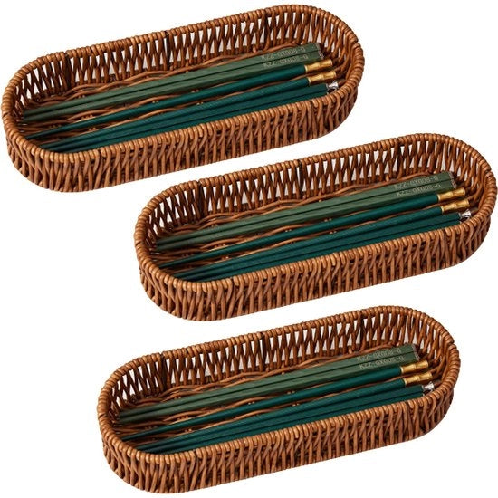 Cassetto a tre ante in plastica rattan, contenitore tessuto per utensili da cucina, contenitore tessuto per forchetta e cucchiaio, set di contenitori per posate, per ante, armadi, magazzini.