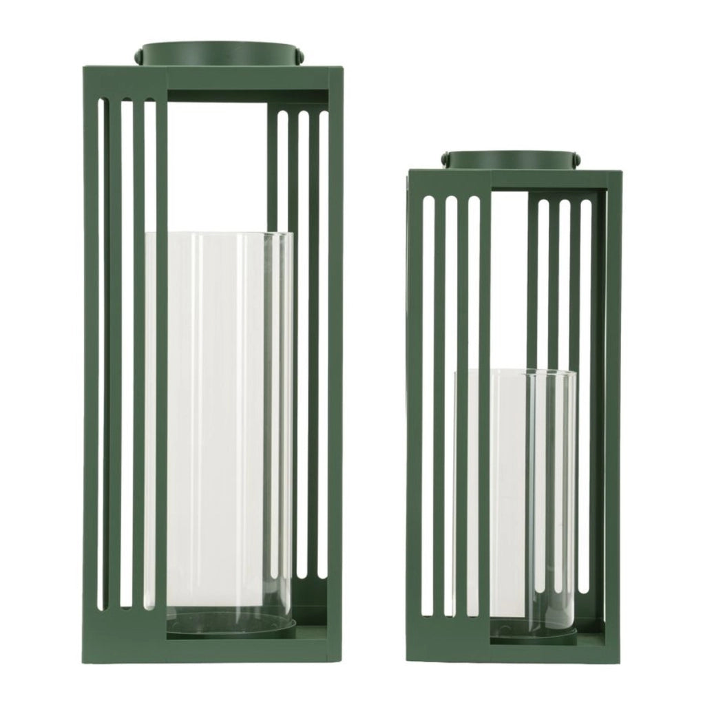 Set di due lanterne geometriche in metallo e vetro temperato