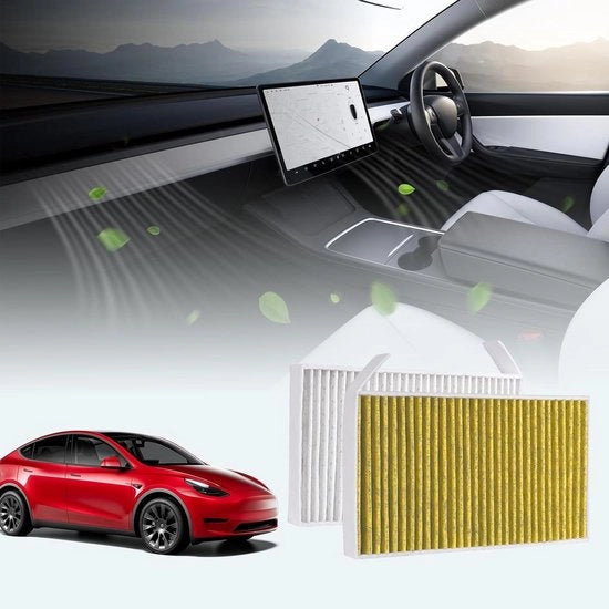 Filtro dell'aria per cabina di ventilazione per Tesla Model Y e Model 3 - 2016-2024 Gen 2 - Set a doppio filtro - Carbone attivo - Accessori