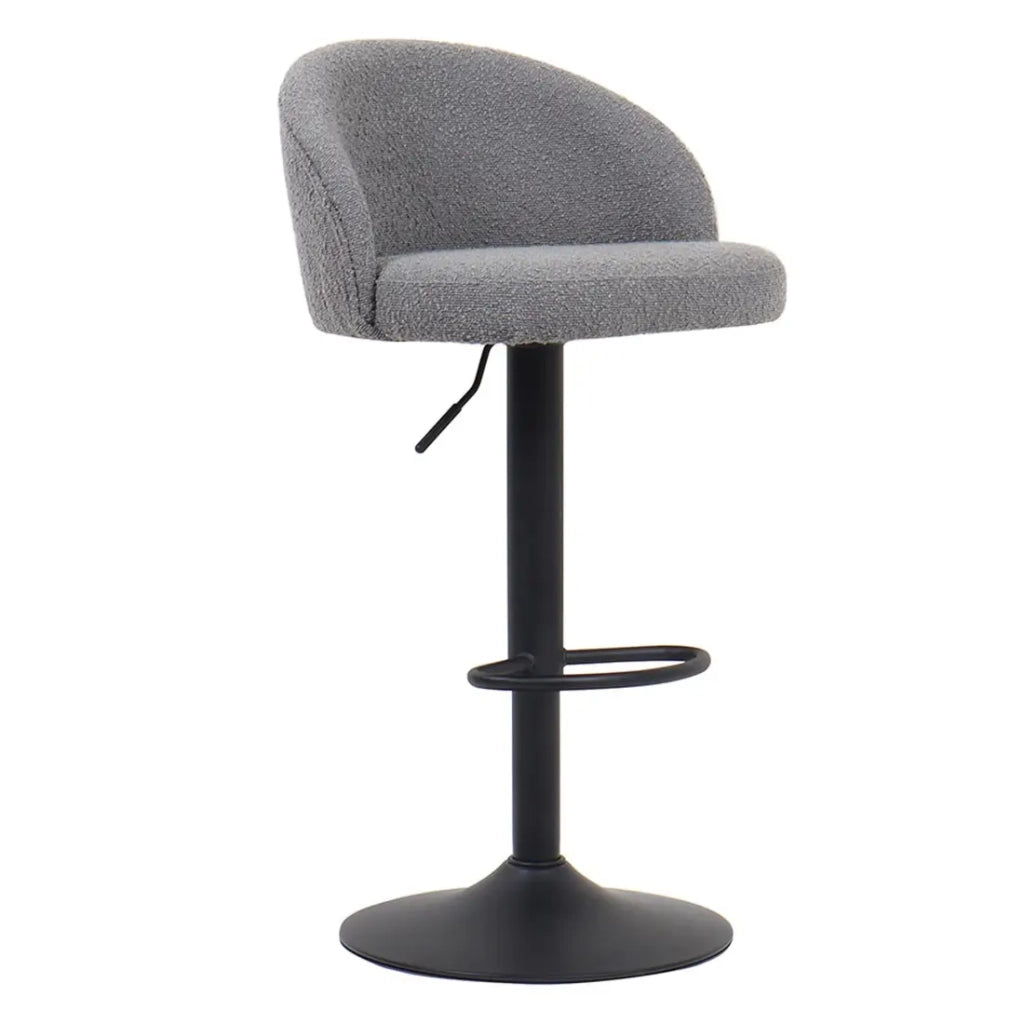 Sgabello da bar HYDRA - Bouclé grigio chiaro - Altezza regolabile 86-107 cm - Gambe in metallo - Stile moderno