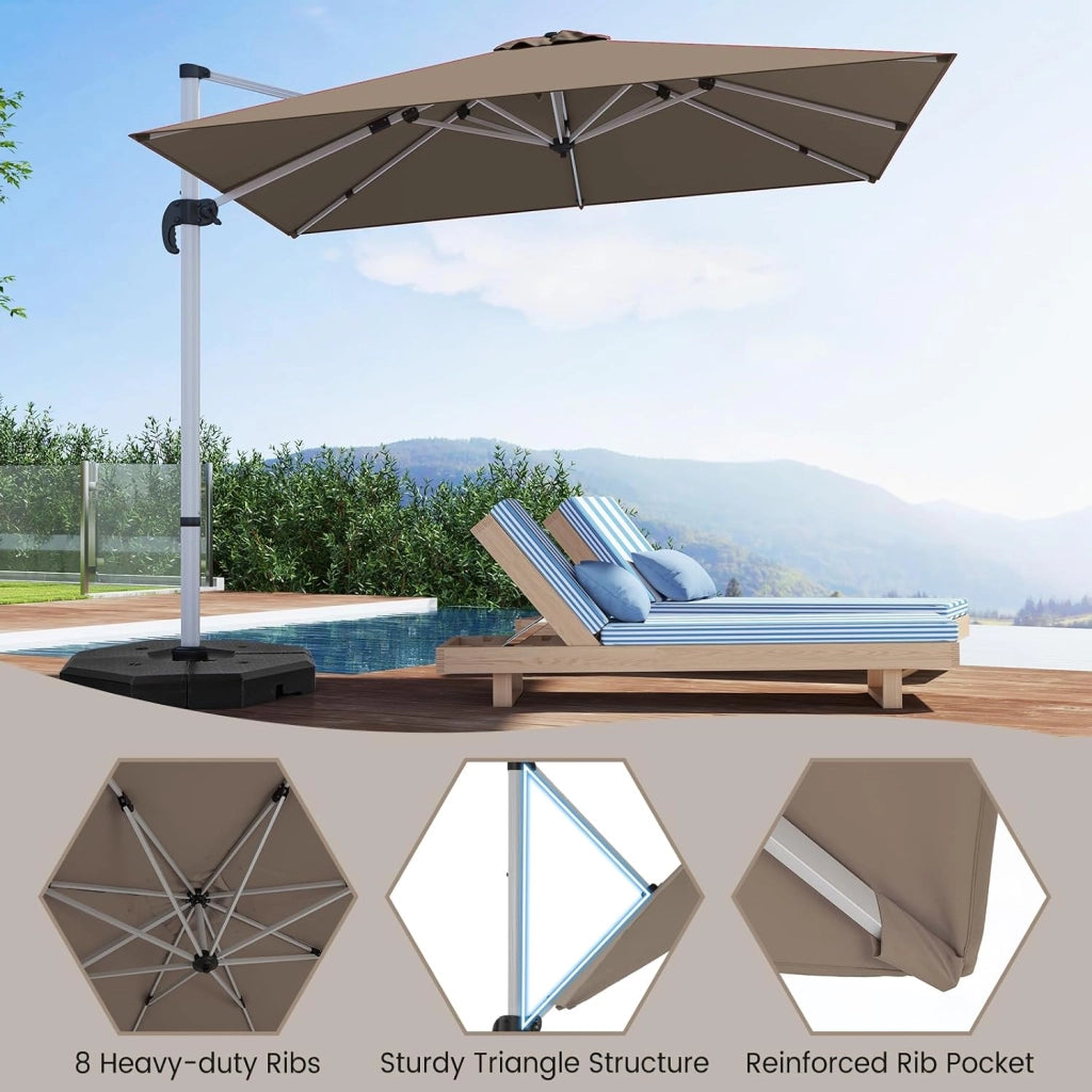 Ombrellone da Giardino Quadrato 3x3m, Pieghevole e Regolabile in Altezza con Base a Croce, Ombrellone da Balcone, Altezza 260cm, Ombrellone Parasole per Cortile, Terrazza, senza Base