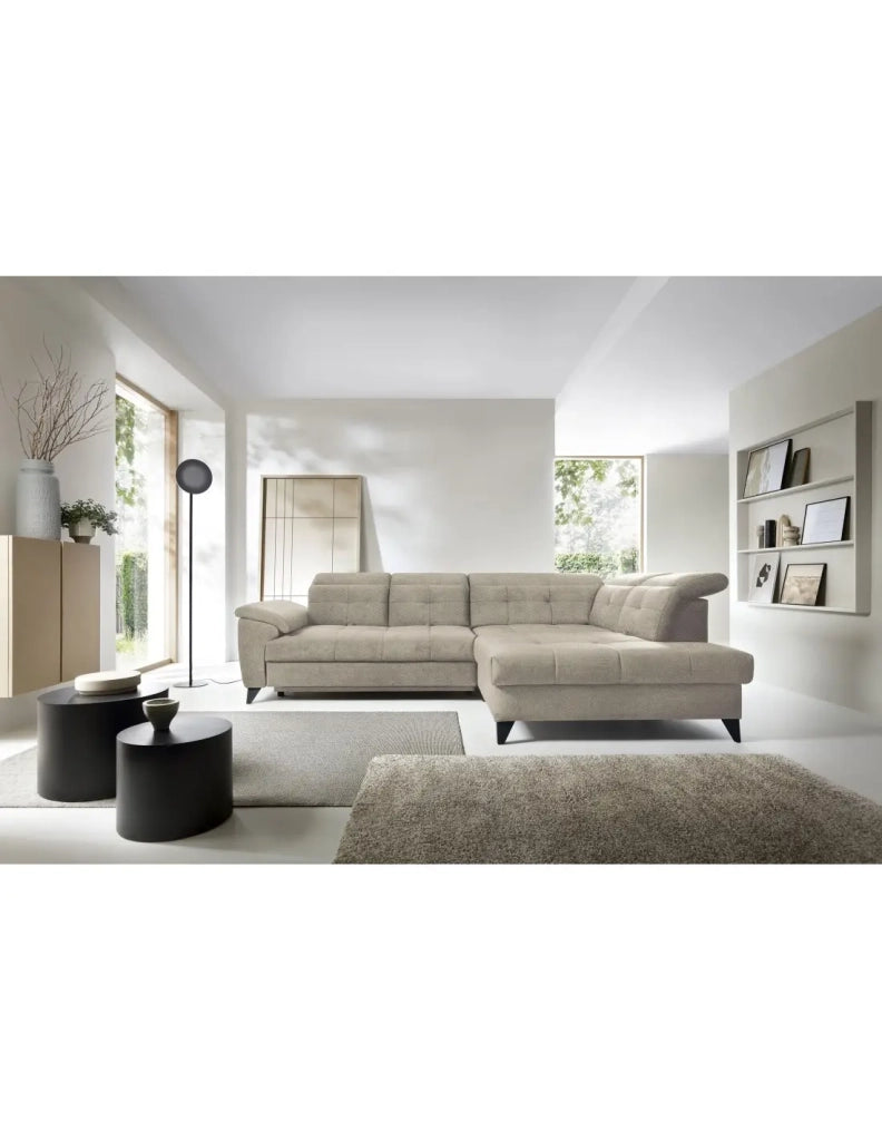 Divano ad angolo Beige 5 posti angolo destro salotto familiare INFERNO