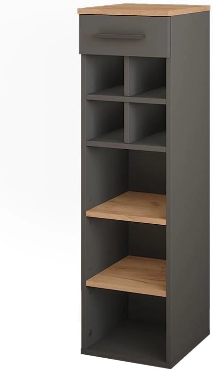 Portabottiglie Repose, Quercia dorata/antracite, 60 x 106 cm, adatto per la conservazione di bottiglie di vino e libri