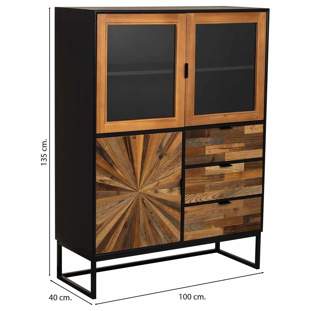 Credenza in legno di recupero marrone 100x40x135h cm