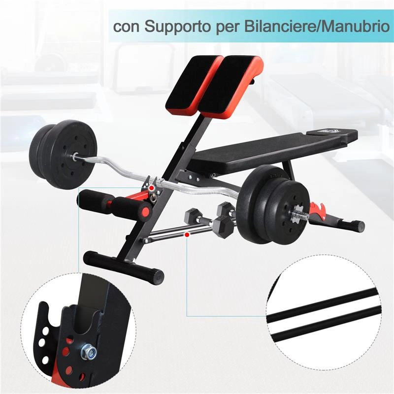 PANCA MULTIFUNZIONALE REGOLABILE PER ALLENAMENTO GAMBE ADDOME E GLUTEI NERO E ROSSO