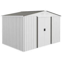 Casetta da Giardino in Lamiera d'Acciaio con Doppie Porte Scorrevoli, 277x195x192cm, Argento