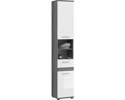 Cassettiere alta - fronte in vetro alto, carcassa in acciaio grigio - progettata modularmente - certificata FSC - 35 cm x 191 cm x 31 cm