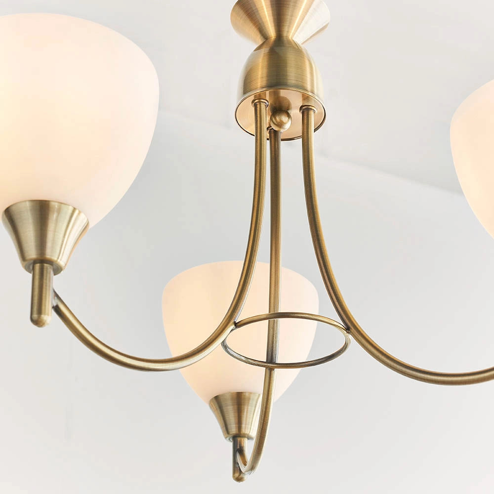 Lampadario classico ottone anticato opale 3xE14 Alton Endon