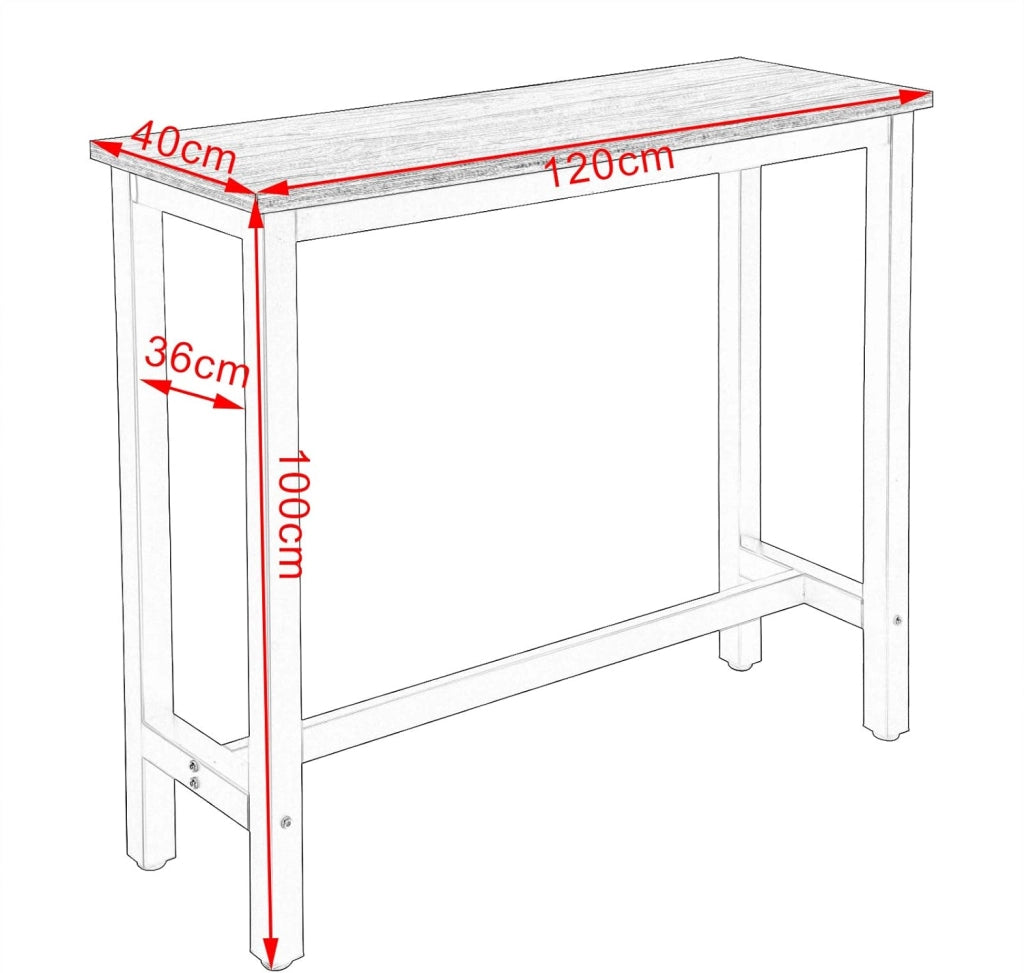Tavolo da Bar con 2 Sgabelli Alti Set, Bar Bancone per Cucina in Acciaio Legno, Tavolo Alto 120x40x100cm, Rovere chiaro + Bianco