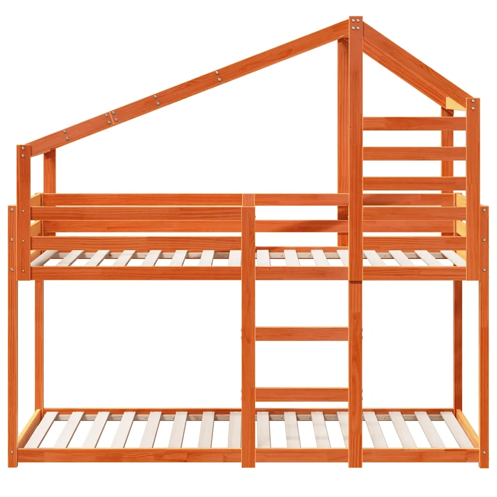 Letto a Castello con Tetto Cera 80x200 cm Legno Massello Pino
