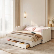 Letto singolo estraibile bouclé beige 90x200 con USB-C
