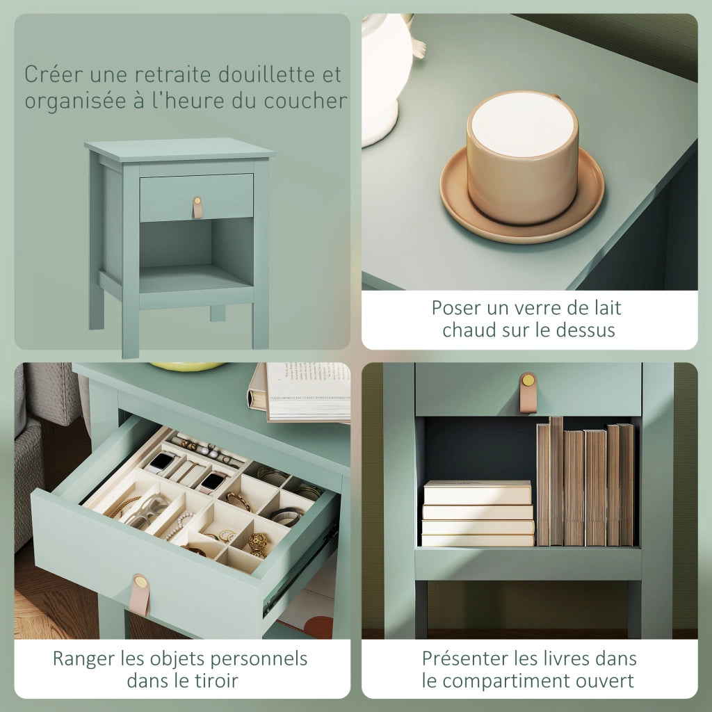 Comodino con cassetto e ripiano aperto ¨C zephmum ¨C Verde 45x40x55 cm