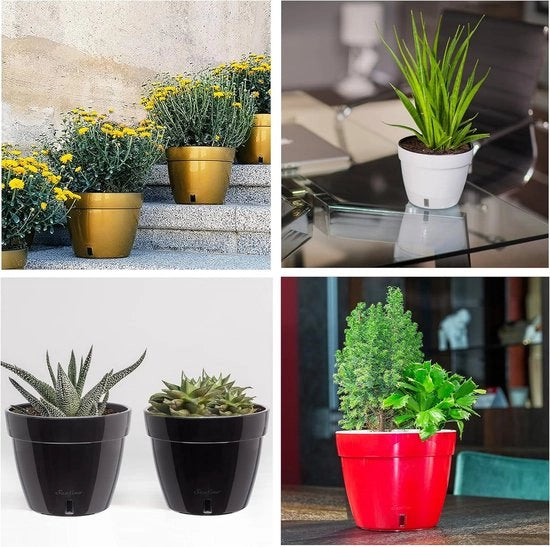 Vaso da giardino acqua 18 cm con indicator di livello per piante, fiori, erbe (Ø 18 cm, H 14 cm, 2,5 l - antracite/bianco)