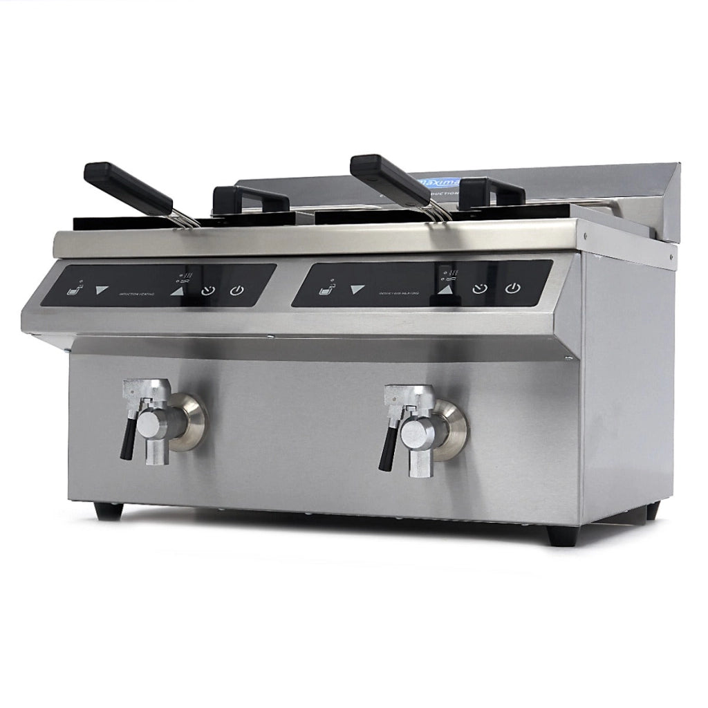 Friggitrice - 2 x 8L - 2 Cestelli - con Rubinetto di Scarico - Induzione