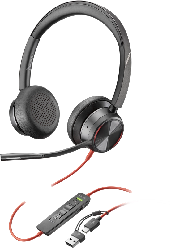 HP Poly Cuffie stereo Poly Blackwire 8225 con connettore USB-C + adattatore USB-C/A