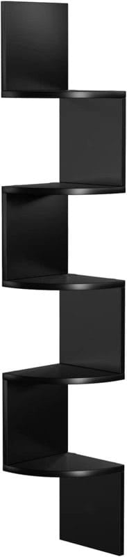 Libreria angolare VALORA, 5 ripiani, nera, stile loft LBC072B01