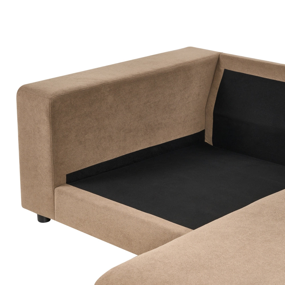 Divano angolare lato sinistro in Tessuto imbottito marrone con Cuscini 3 posti stile moderno minimalista