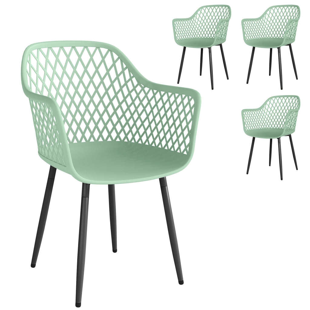 Set di 4 Sedie da Giardino, con Schienale Diamantato, Braccioli, Verde