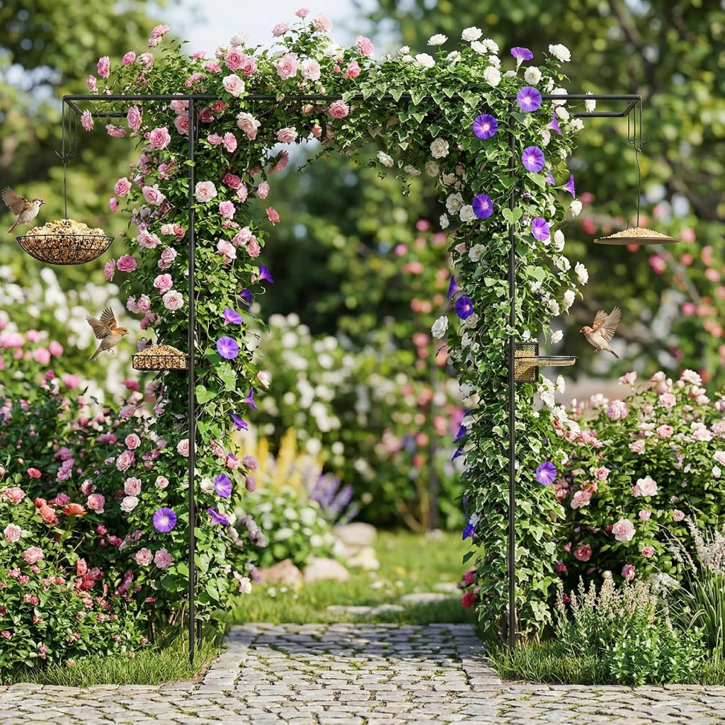 Pergolato a Arco da Giardino, Pergola da Esterno Decorativa in Metallo per Piante Rampicanti, Arco da Esterno per Feste, Matrimonio (Nero, Modello 1)