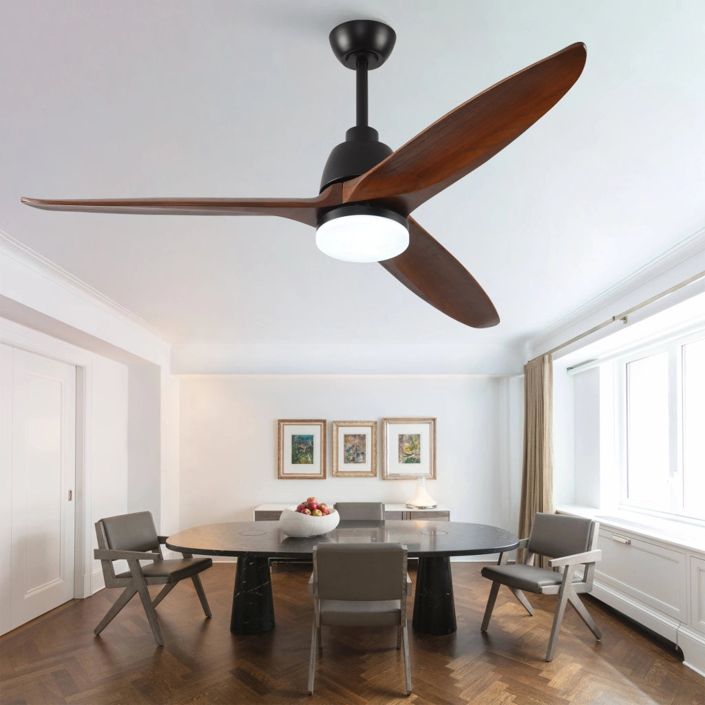 Ventilatore da soffitto Hyundai 56 pollici con illuminazione e telecomando, 3 pale legno massello, 3CCT dimmerabile, 6 velocit¨¤ silenzioso
