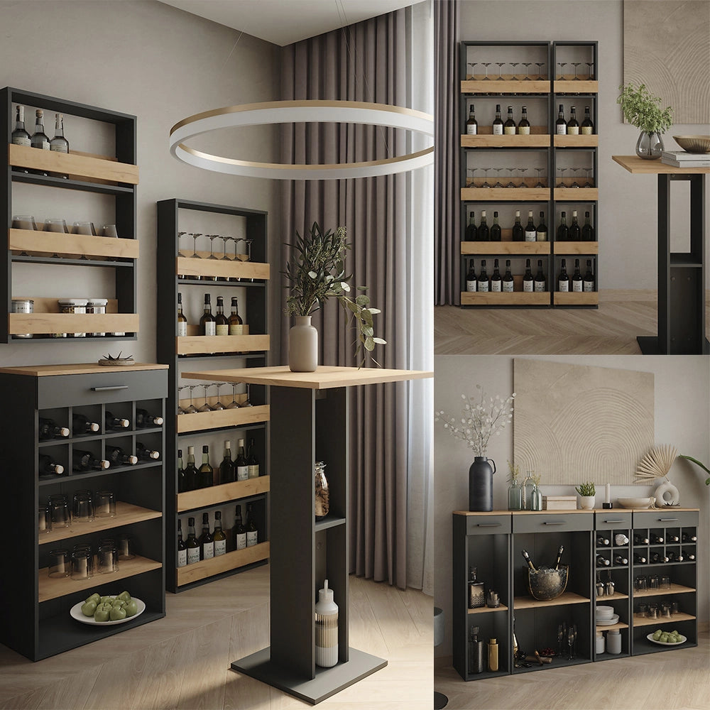 Vicco tavolo bar con sgabelli Quercia dorata/antracite 65 x 65 cm con 2 sgabelli da bar