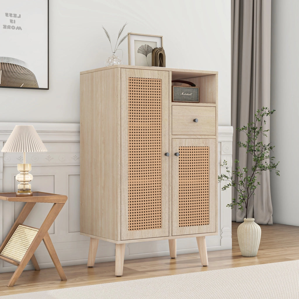 Credenza con Cassetto e Ante in Rattan ¨C Xylo ¨C 60x40x101 cm