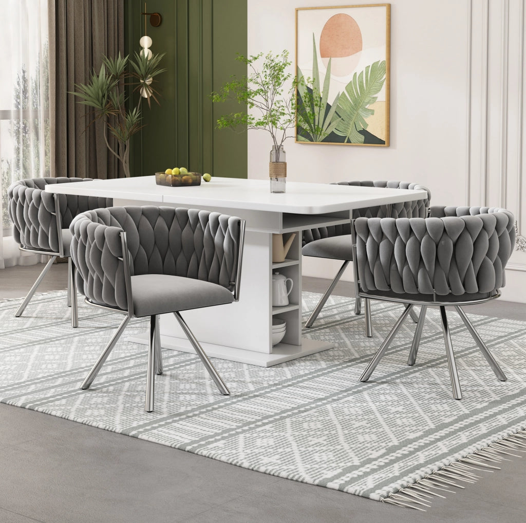 Set di 2 sedie da pranzo girevoli 360° in velluto grigio con struttura in metallo
