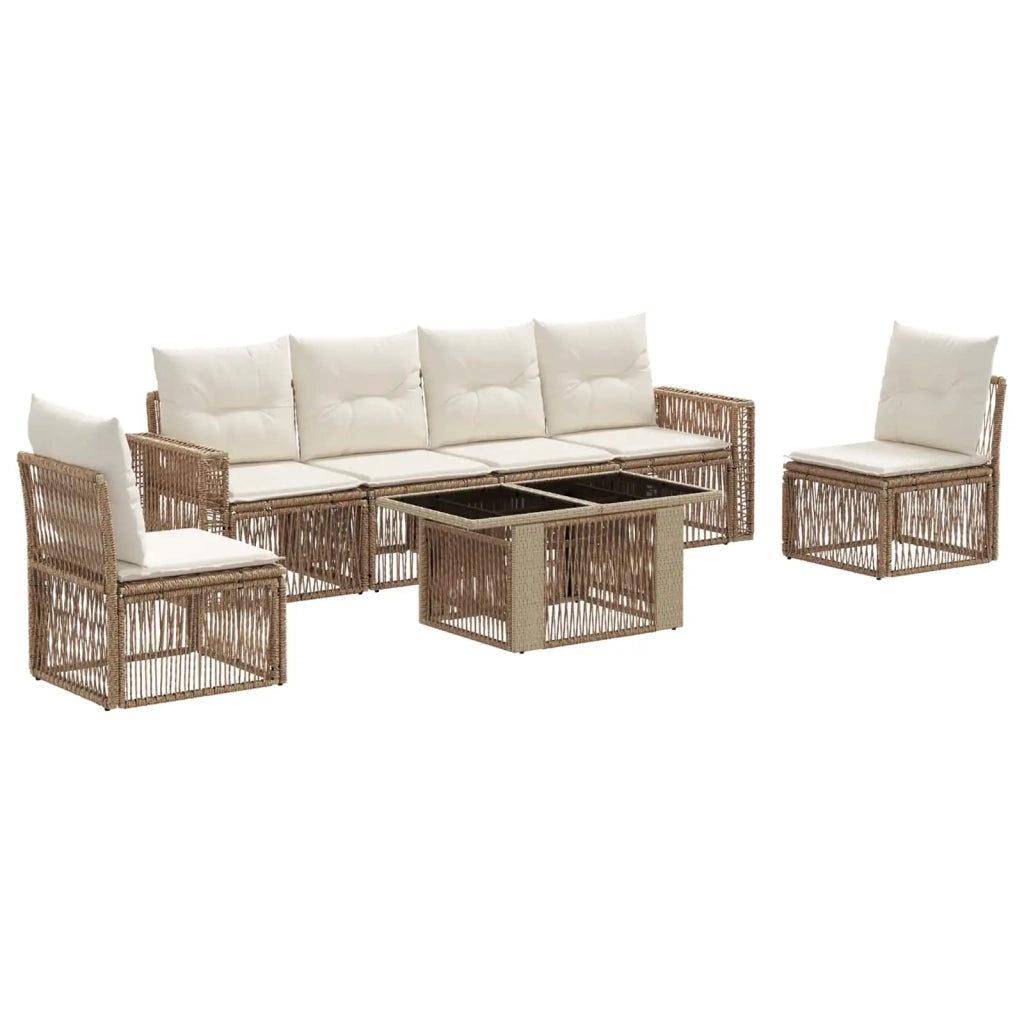Set Divano da Giardino 7 pz Beige e Bianco Crema polyrattan 3436773