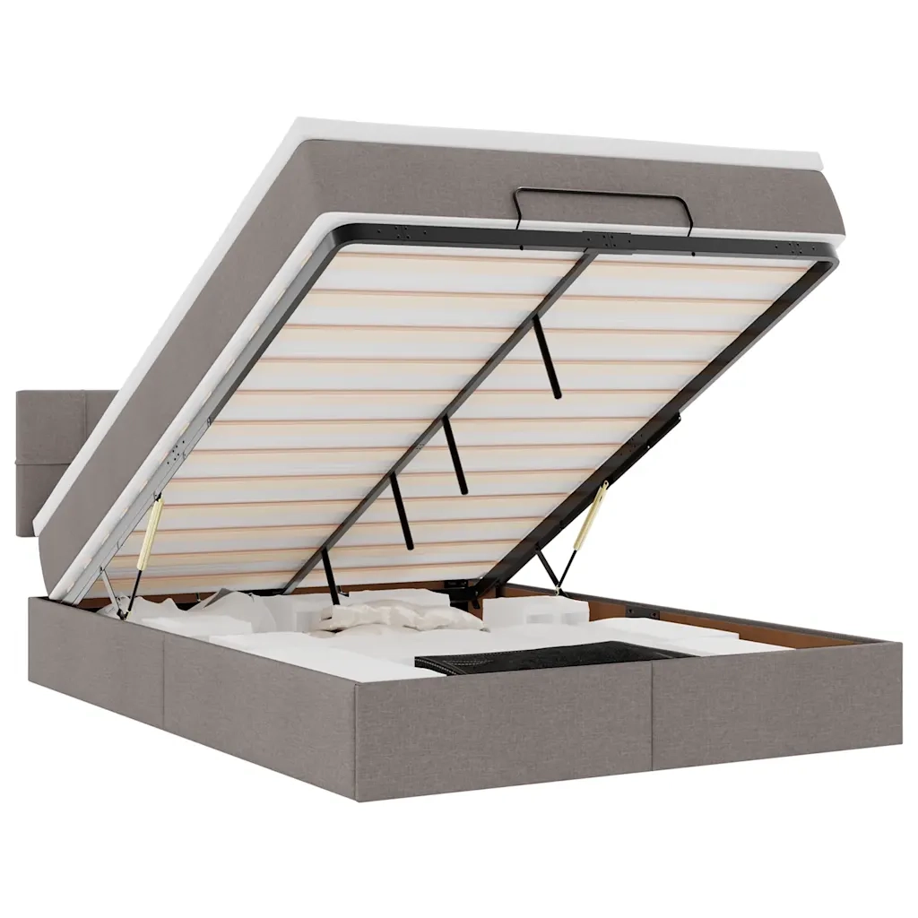 Pouf Letto con Materasso e LED Tortora 140x190 cm in Tessuto 3312309