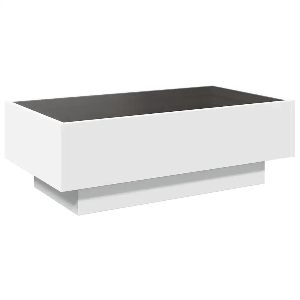 Tavolino Salotto con LED-Tavolino da soggiorno-Tavolo Bianco 90x50x30 cm Legno Multistrato