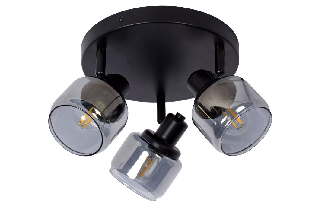 Plafoniera rotonda BJORN 3 luci vetro nera Lucide