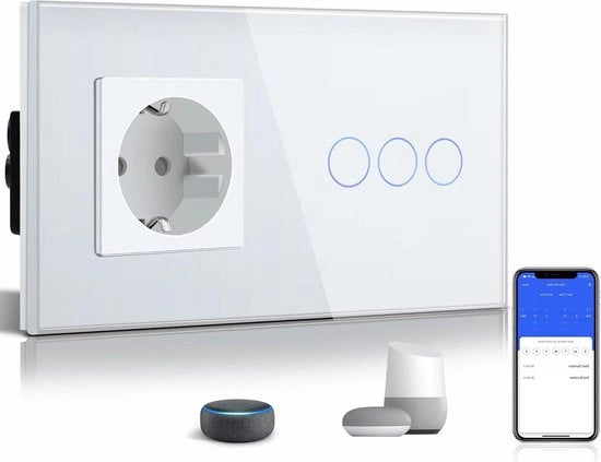 Touch schalter unidirezionale | 3 pulsanti | Wi-Fi | contatto di presa standard con neutro | compatibile con Alexa e Tuya Smart Life | nessun relè richiesto | bianco