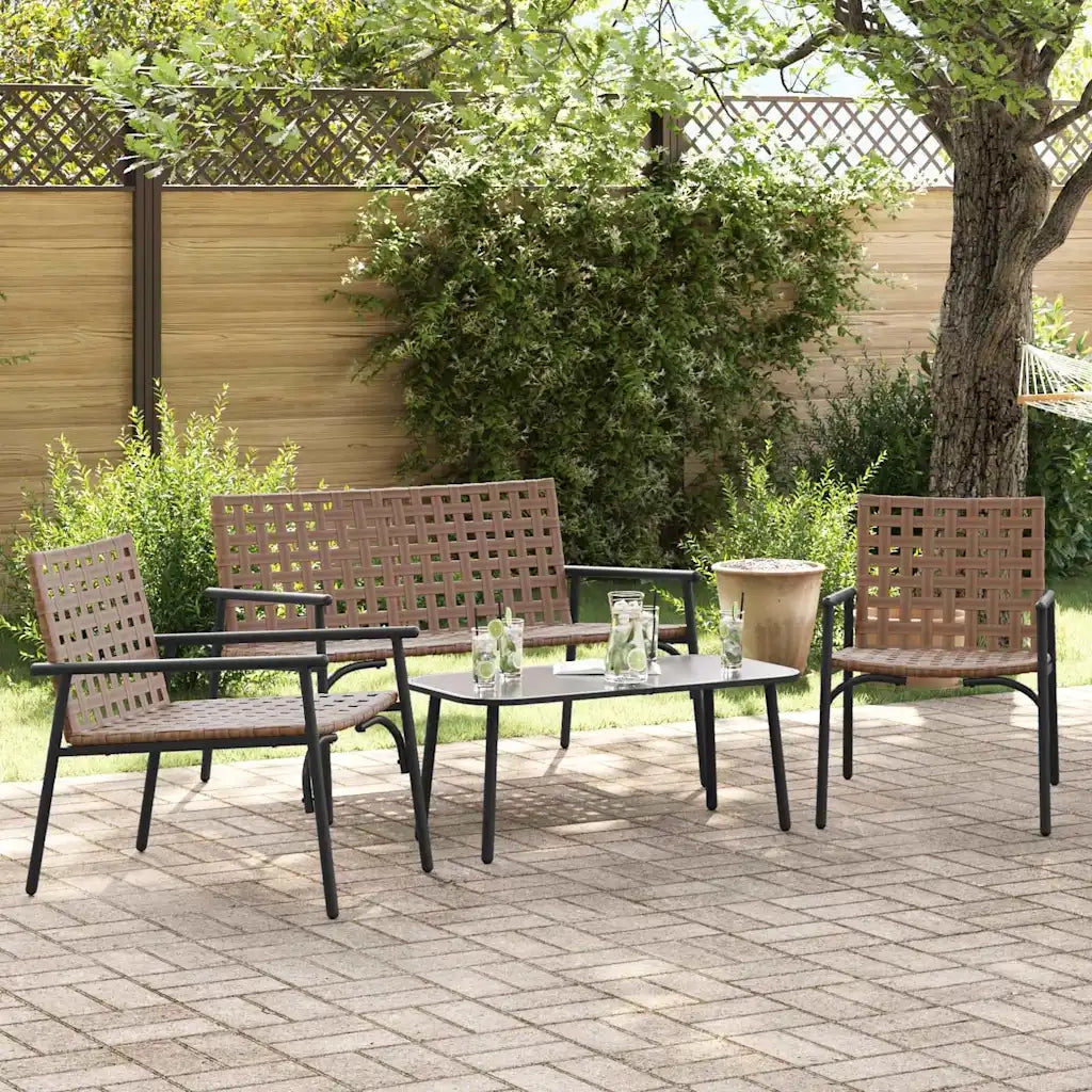 Set da Pranzo per Giardino 4 pz | Set Salotto da Giardino Marrone polyrattan