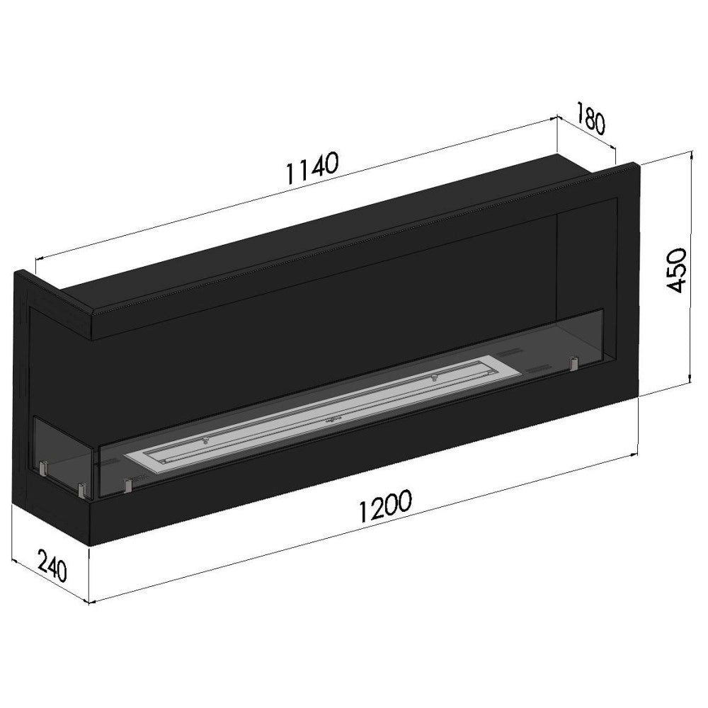 Caminetto a Bioetanolo Angolare Corner 1200 Left SimpleFire da incasso con Vetro