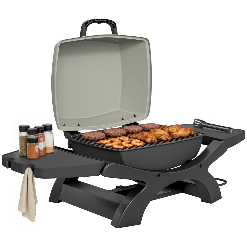 Barbecue Elettrico Portatile da Tavolo 2300W con Ripiani Laterali ¨C zephmum ¨C Nero
