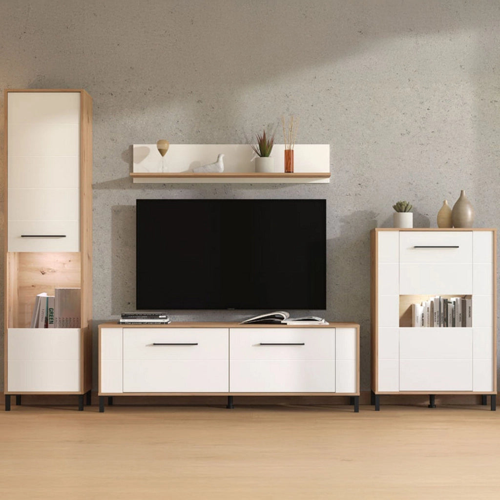 Mobile Soggiorno Cimbergo, Parete Attrezzata Modulabile, 299x40x192.5h cm Bianco Opaco