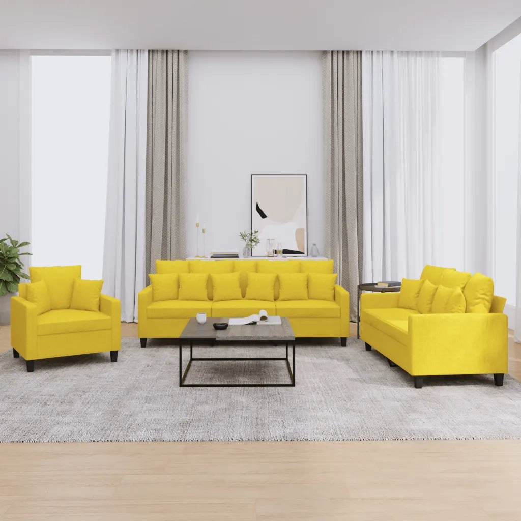 Set di Divani 3 pz con Cuscini Giallo Chiaro in Tessuto 3201637