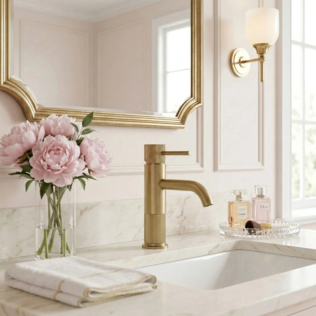 Rubinetto Da Bagno Rea Lungo Stripe Brush Gold Low