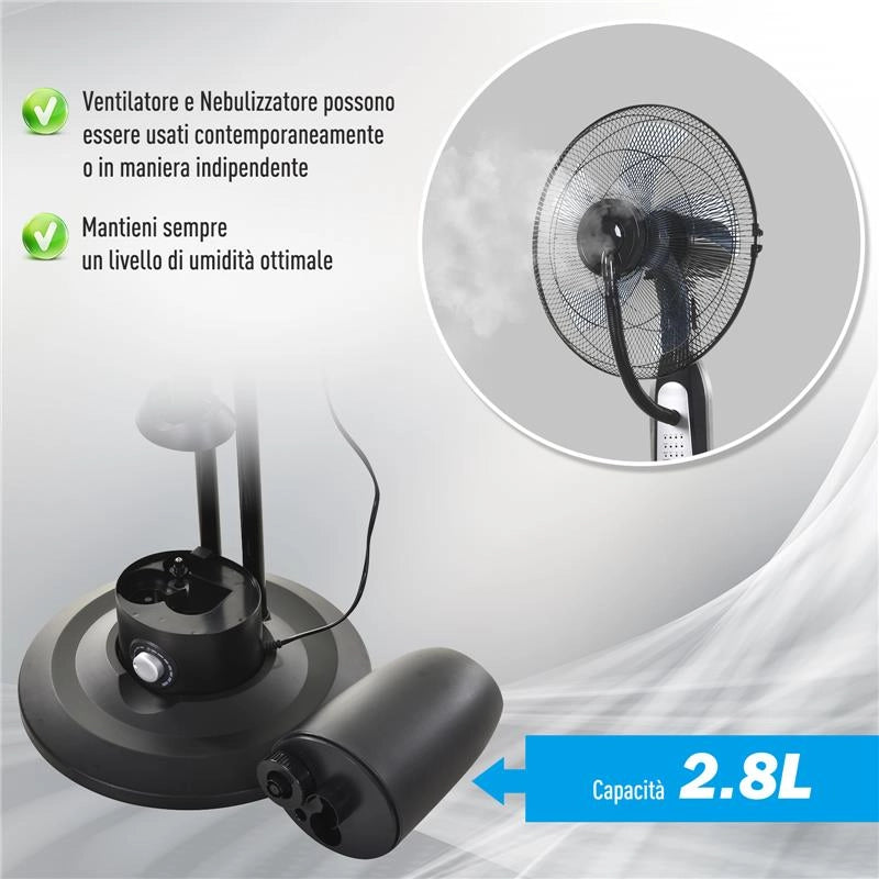 VENTILATORE OSCILLANTE CON NEBULIZZATORE 3 MODALITÀ E TIMER