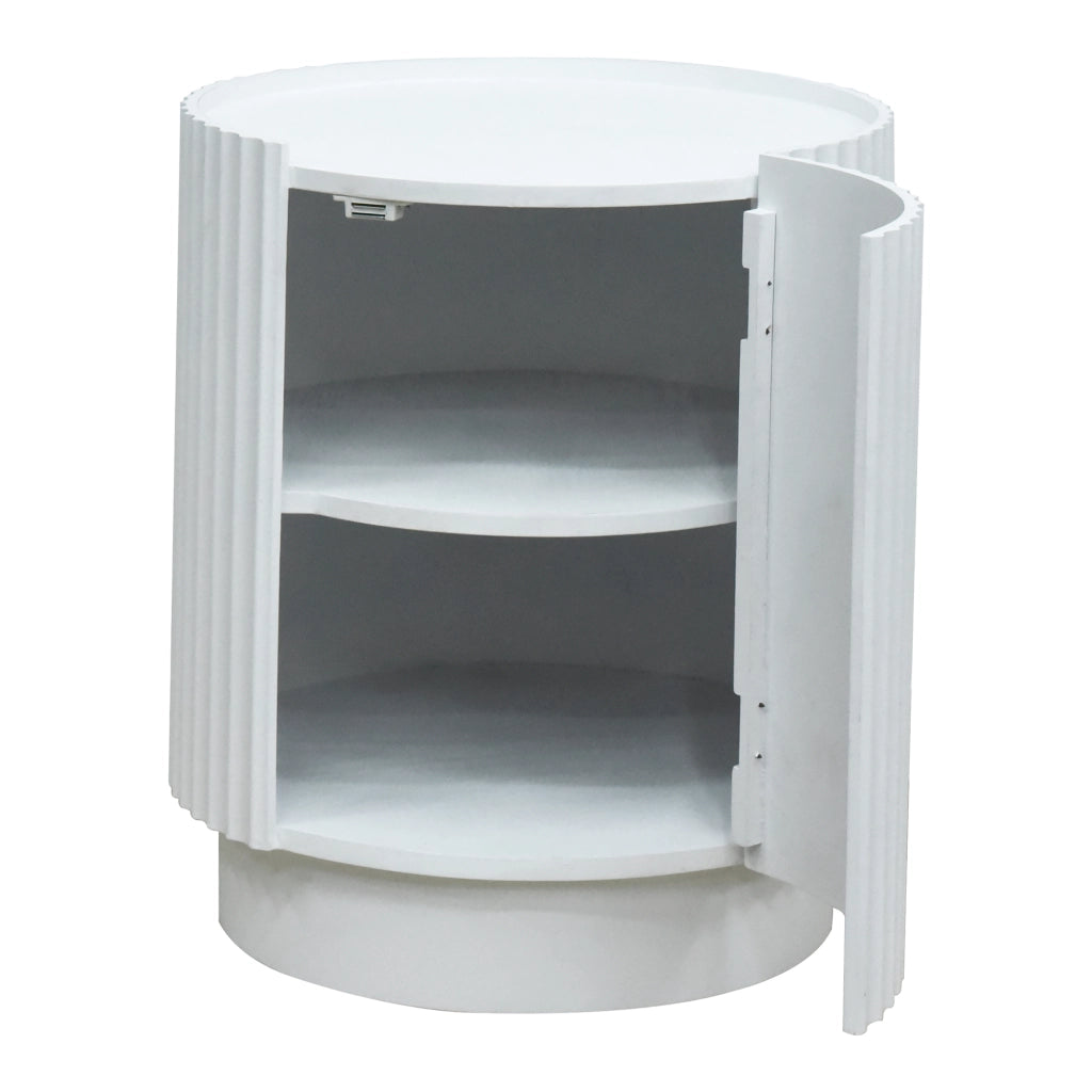 Tavolino Rotondo Rill con Anta e Scomparti Interni 49 x Ø40 cm - Bianco [en.casa]
