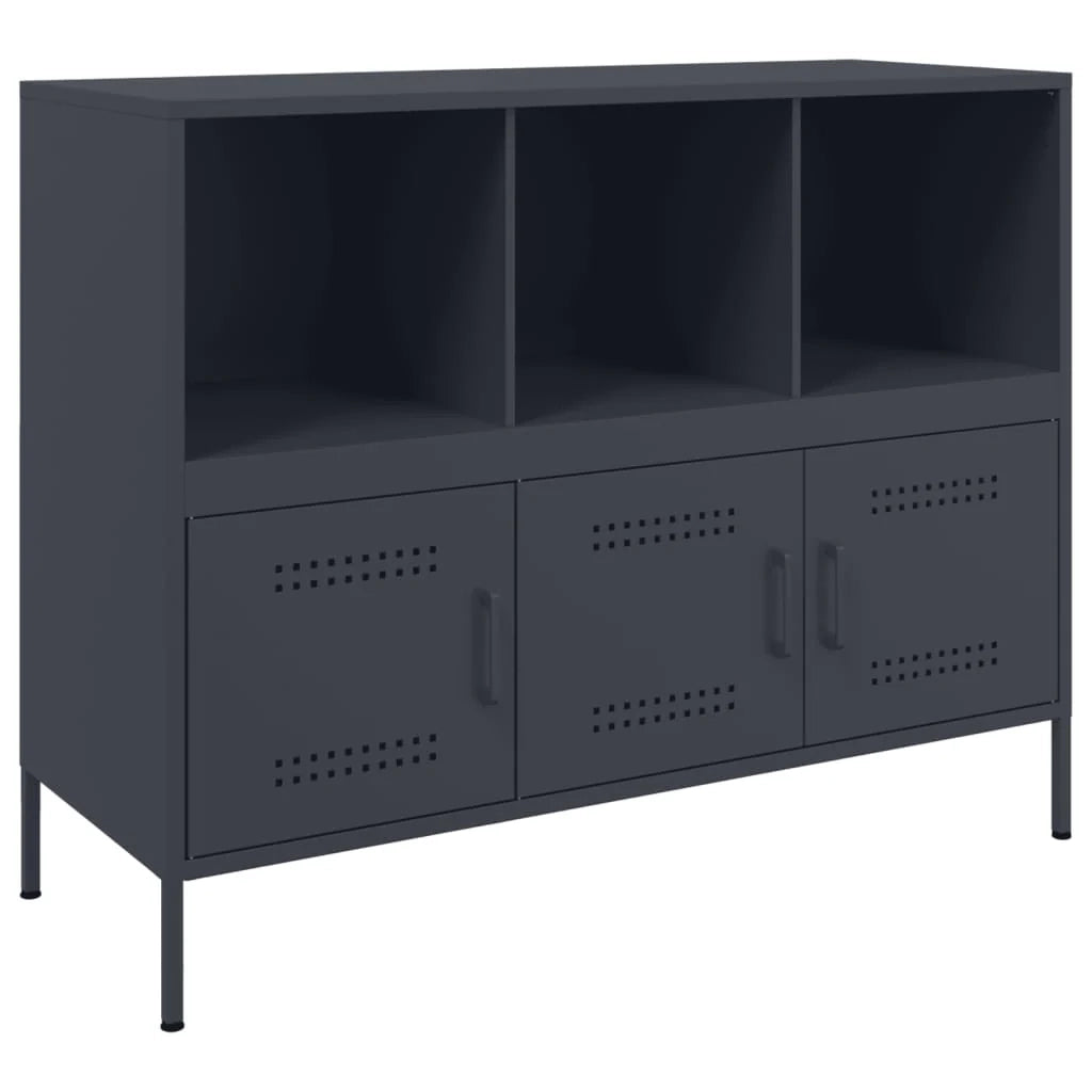 Credenza cassettiera armadio mobile contenitore organizer per cucina soggiorno salotto 100,5 x 39 x 79 cm acciaio antracite 02_0029687