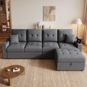 DIVANO ANGOLARE L 4 POSTI 253 cm Grigio Antico in Lino con pouf posizionabile