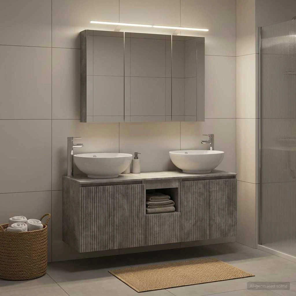 Set di Armadi da Bagno 4 pz Grigio Cemento Legno ingegnerizzato 3406498