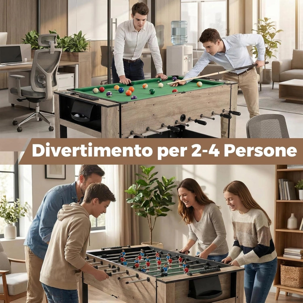 2 in 1 Calcio Balilla, Tavolo da Biliardo con 2 Palline, Stecche Triangolo Spazzola e Gessetti, Tavolo Multigioco per Casa Sala Giochi e Feste