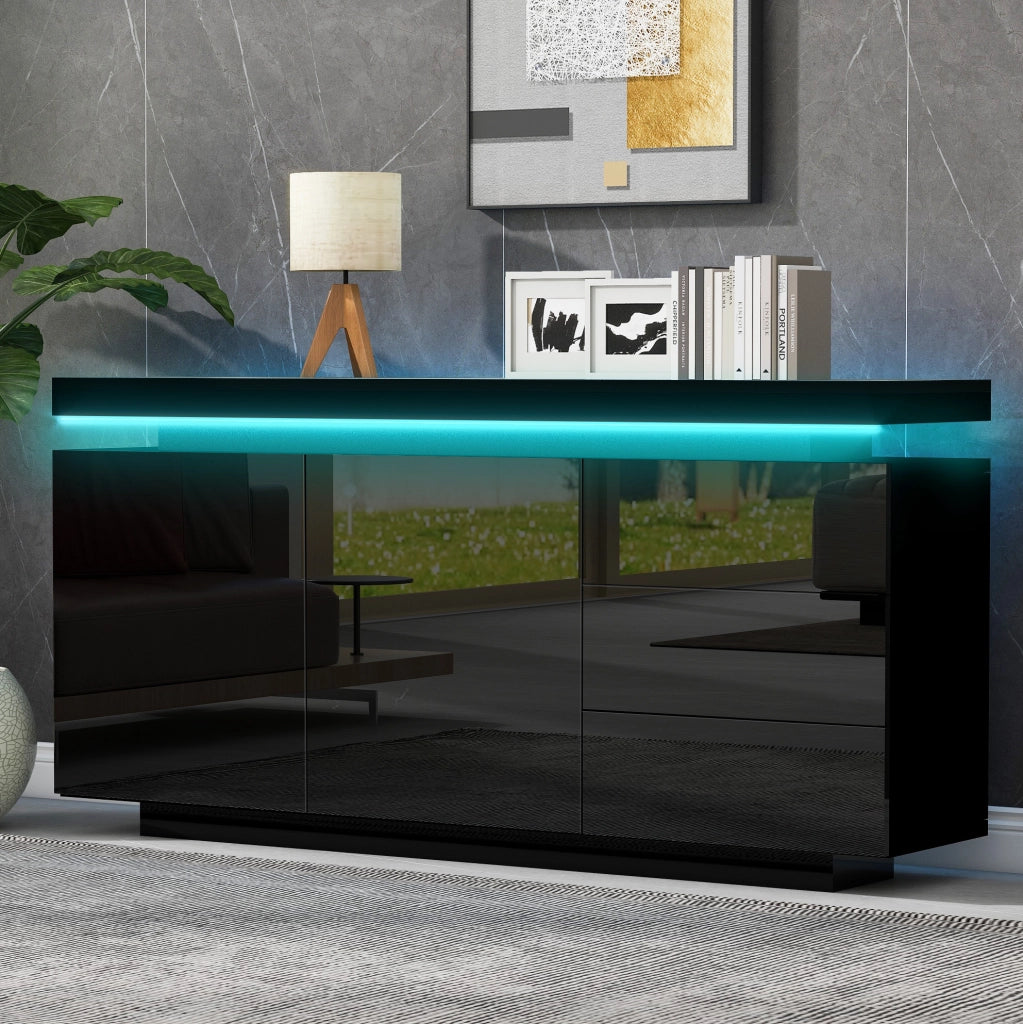 Madia LED 140x35x72,5 cm con 2 ante e 3 cassetti, nero HAVRYA