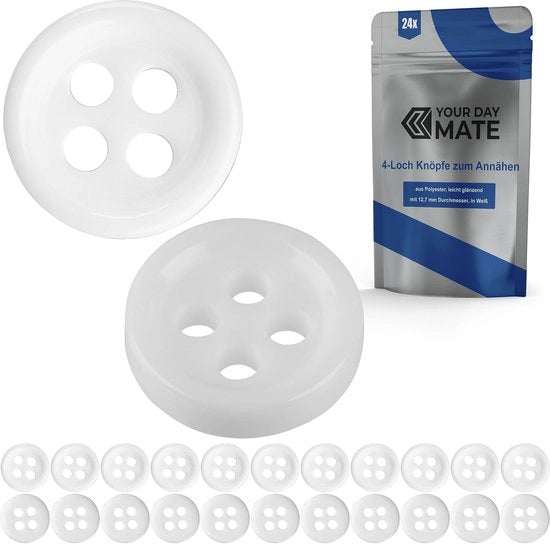 Punti per abbigliamento, 24 pz, 4 gusci, Ø 12,7 mm, in bianco, realizzati in poliestere, misura 20L, punti per giacche, cappotti, camicie, polos, punti per cucire di base, punti per cucire DIY, punti per lavare, punti base, punti per cucire per hobby