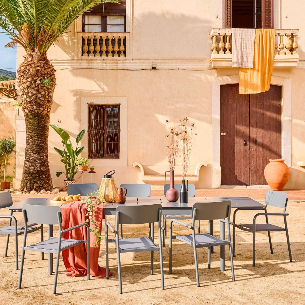 Set tavolo da giardino allungabile in alluminio e textilene con 8