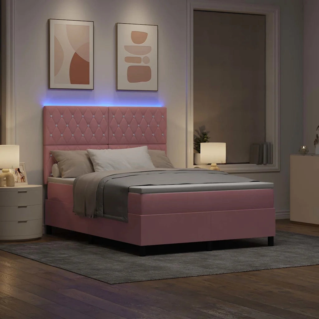 Letto a Sorgente LED con materasso Rosa 140 x 200 cm Velluto 3343255