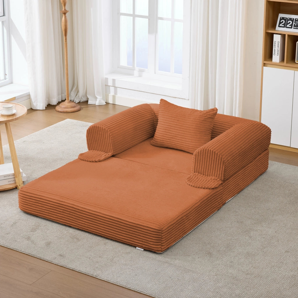 Poltrona convertibile 2 in 1 salvaspazio con funzione letto e cuscino, in tessuto corduroy arancione